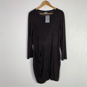 Niche Nilgun Derman Brown Grid Print Jersey Sculpture Tunic